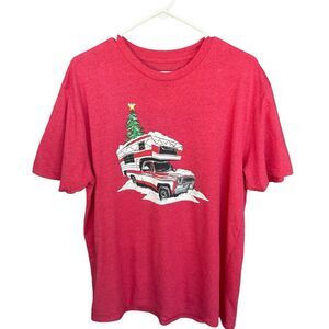 Holiday Novelty Shirt Adult Large Red RV Christmas Tree Short‎ Sleeve Camper